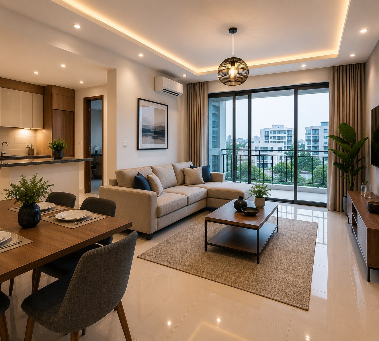 Studio moderne avec vue sur la ville
