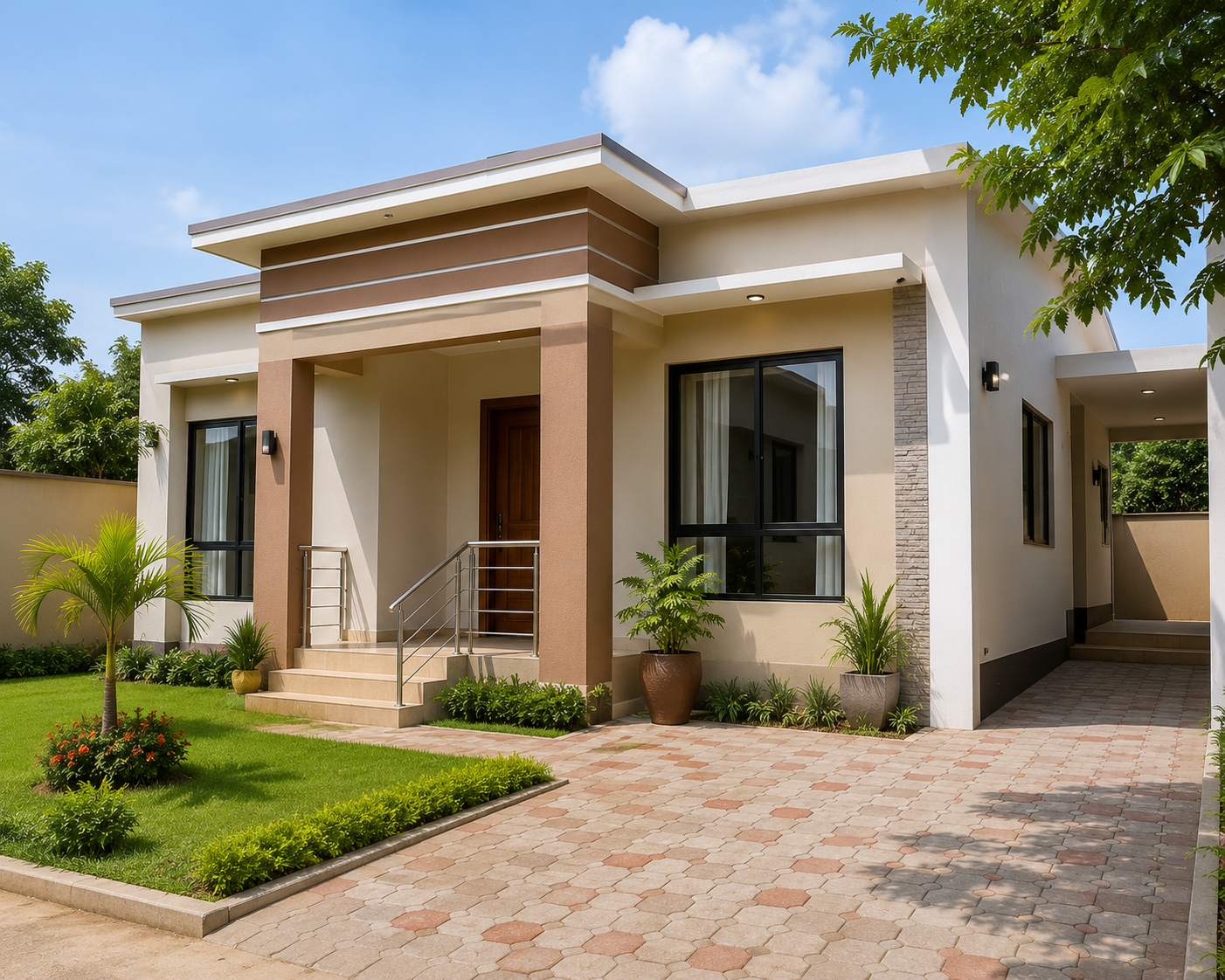 Maison moderne avec jardin soigné